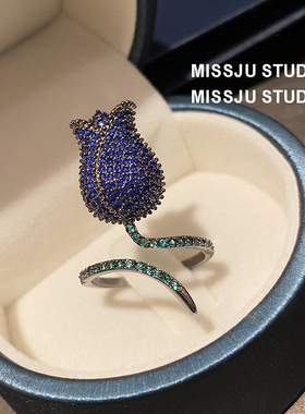 森系彩色钻花朵戒指气质郁金香潮