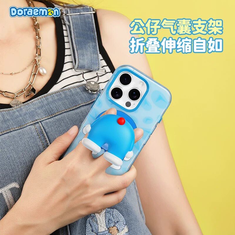 ROCK洛克适用苹果16pro max手机壳叮当猫立体支架iPhone16气囊支撑架蜡笔小新磨砂全包防摔保护套机器猫