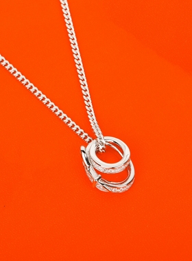 925纯银镀金皮带扣镶钻项链双环简约质感女士吊坠项链继续毛衣链