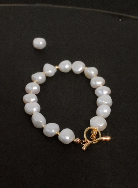 天然珍珠手链女法式潮14k包金ins