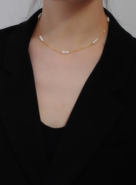 天然淡水珍珠项链女INS冷淡风