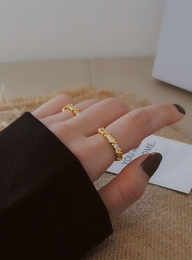 精致闪锆开口戒指女镀ins18k金