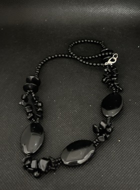 中古vintage回流天然黑曜石串珠手链女小众设计ins高级感051#