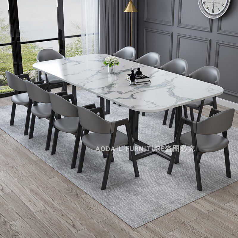 小型会议桌长桌简约现代10人休息区2.4米接待长方形办公桌椅组合