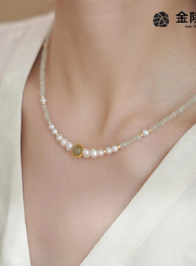 金陵文创新中式秋冬天然玉髓淡水珍珠和田玉项链女锁骨链女送礼物