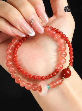 金陵文创新中式冰飘南红串珠手链女文艺国风盐源玛瑙跑环手串首饰