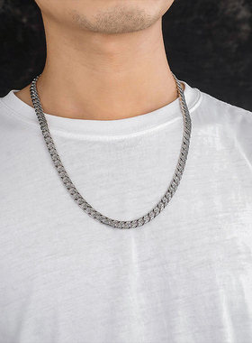 925纯银唐草纹项链霸气古巴链男