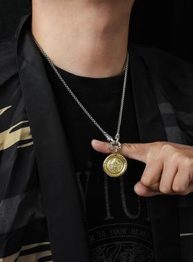 锤纹黄财神吊坠纯银男女实心复古