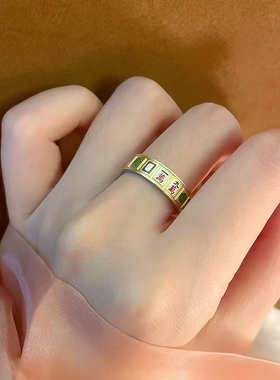 描金麻将十三幺开口戒指纯银女款