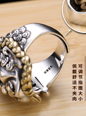 佛魔戒指纯银戒指一念之间霸气男