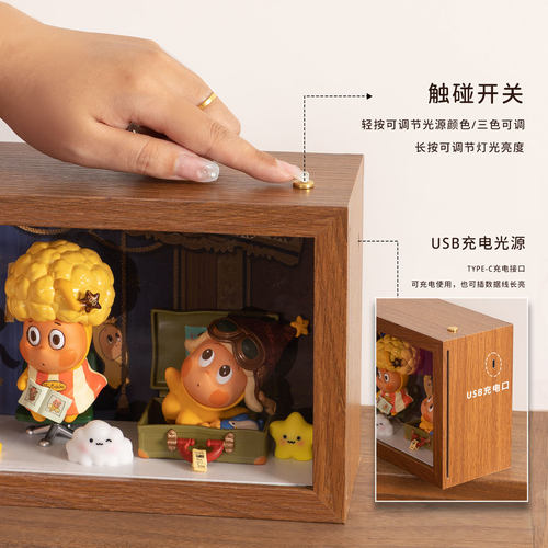 盲盒收纳盒适用泡泡玛特星星人小野造景展示柜礼物带灯相框展示盒 - 图2