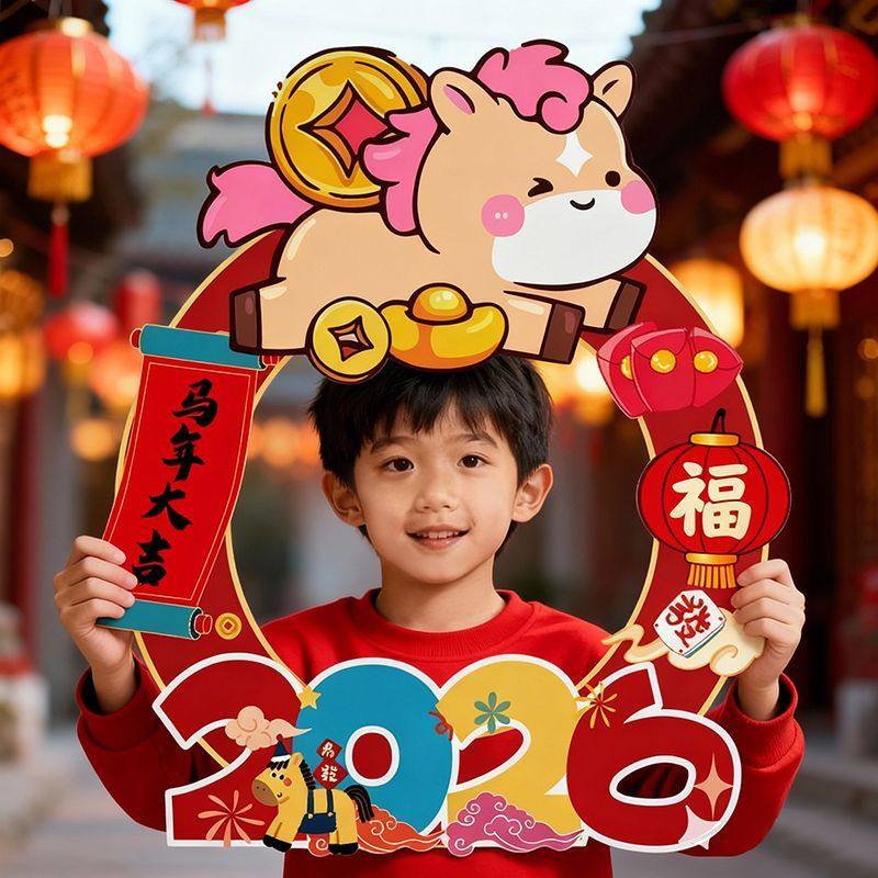 新年kt板手举拍照框2026马年氛围装饰儿童手持拍照相框拍照道具,淘宝优惠券,粉丝福利购,淘宝优惠卷