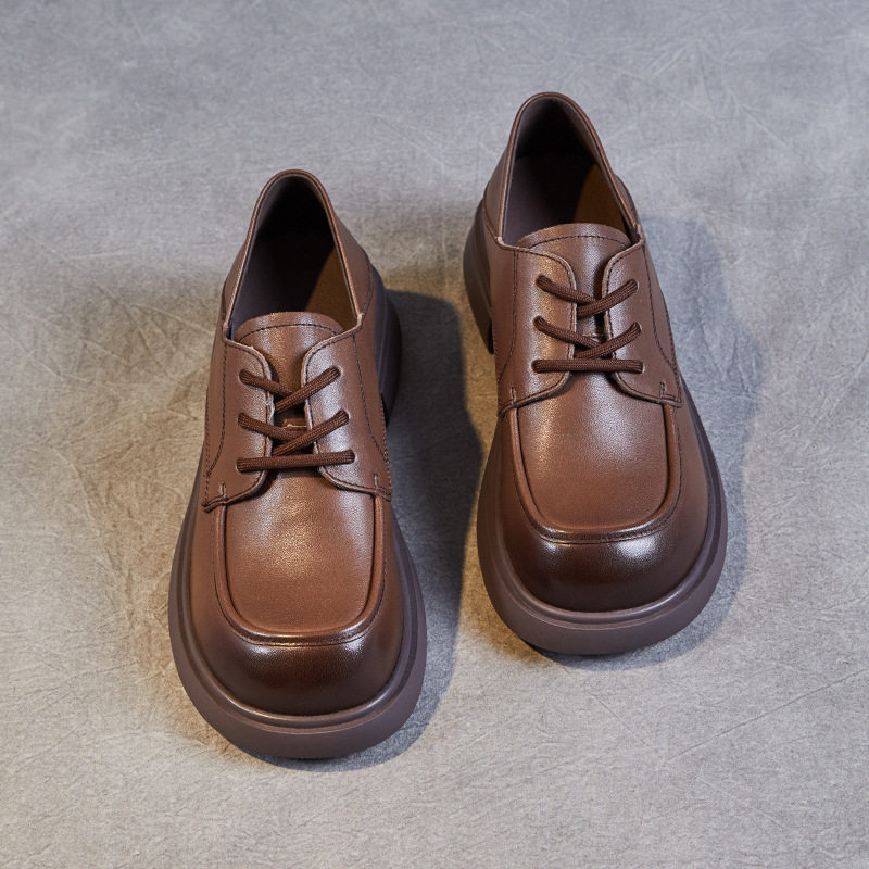 真皮女鞋2024春季新款英伦风舒适软底小皮鞋系带深口百搭复古单鞋,淘宝优惠券,粉丝福利购,淘宝优惠卷