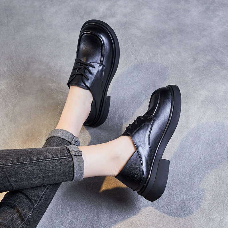 真皮女鞋2024春季新款英伦风舒适软底小皮鞋系带深口百搭复古单鞋,淘宝优惠券,粉丝福利购,淘宝优惠卷