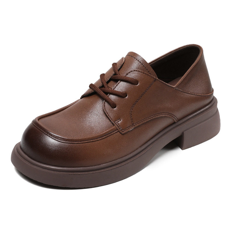 真皮女鞋2024春季新款英伦风舒适软底小皮鞋系带深口百搭复古单鞋,淘宝优惠券,粉丝福利购,淘宝优惠卷