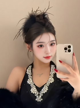 羽毛抓夹女高级感鸵鸟毛发夹后脑勺发量多鲨鱼夹毛毛发卡夹子头饰