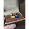 NITIN HUANG Lvjia same style cultured ruby 1 carat egg-shaped plaid ring 925 sterling silver plated with real gold