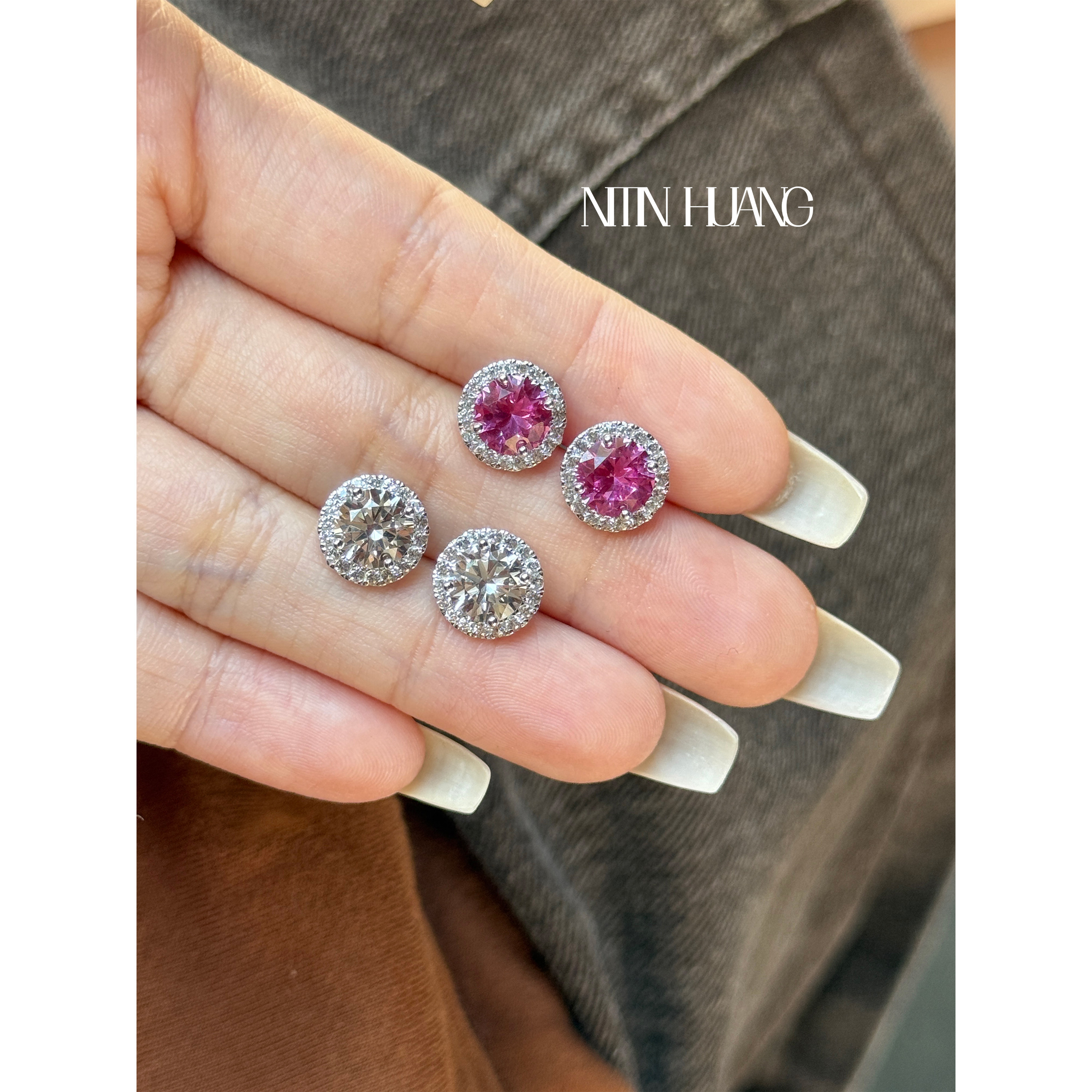 NITINHUANG露思同款培育蓝宝石单边1.5克拉围钻耳钉通体925纯银,淘宝优惠券,粉丝福利购,淘宝优惠卷