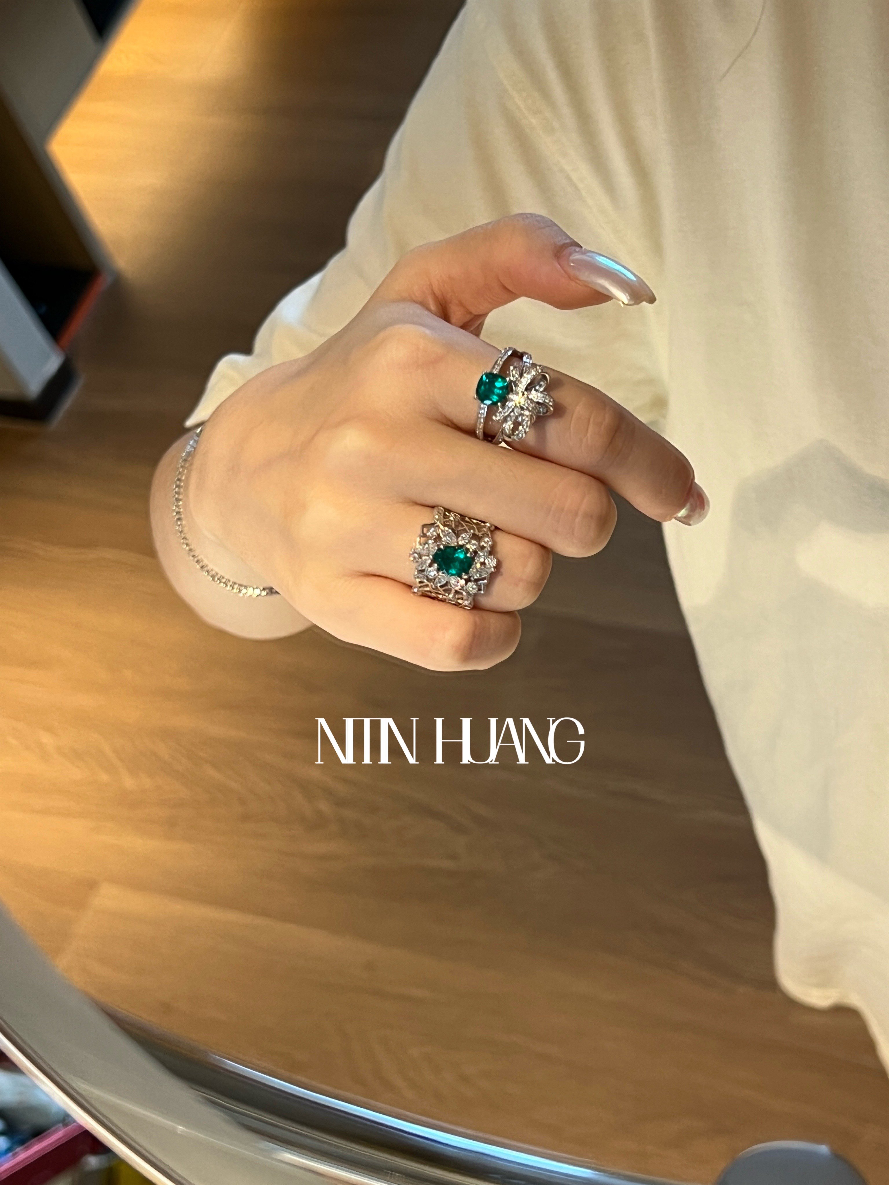 Sterling Silver Wooden Emerald Ring