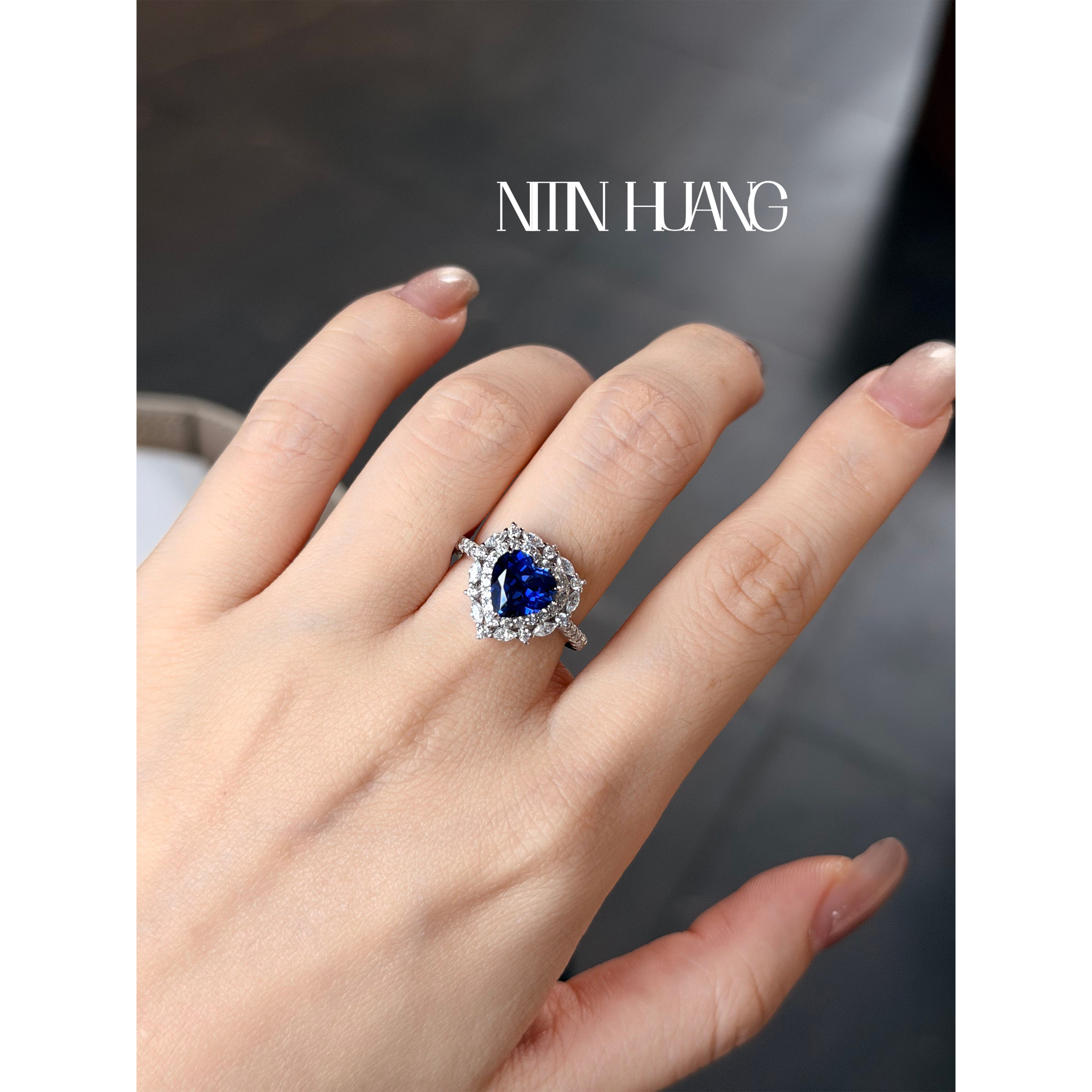 Cultured Sapphire Heart Ring 2ct