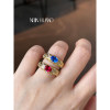 NITIN HUANG Lvjia same style cultured ruby 1 carat egg-shaped plaid ring 925 sterling silver plated with real gold
