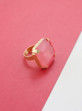 RA欧美镀金方形大红色宝石戒指时尚百搭个性独特气质高级感