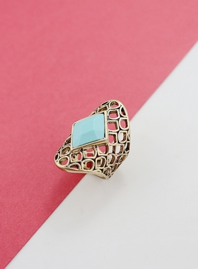 LK欧美复古做旧金色镂空仿松石戒指时尚百搭个性指环