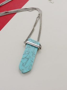 LK欧美复古做旧蓝色石头项链时尚百搭个性高级感轻奢独特vintage