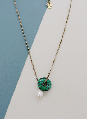 LK欧美珍珠绿色项链精致气质优雅时尚百搭个性简约vintage