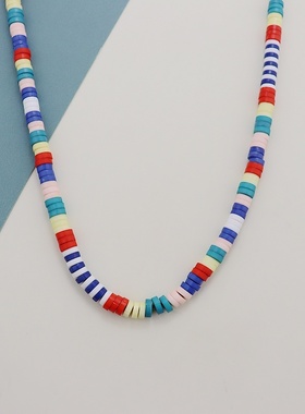 RA欧美彩色飞盘项链多巴胺风叠戴小众锁骨链高级感百搭ins