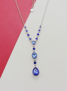 欧美简约蓝色宝石项链精致气质优雅时尚百搭个性独特设计晚宴款