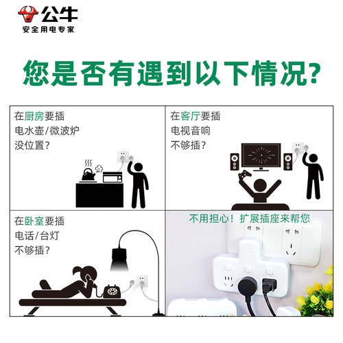公牛插座面板多孔插线板不带线插排多插位一转三多功能插头转换器 - 图1