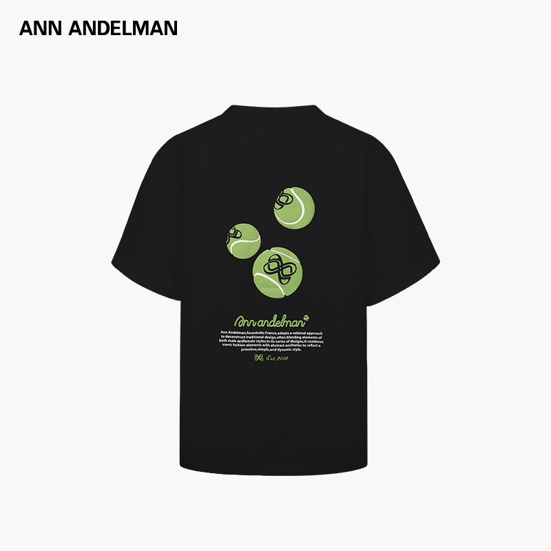 【明星同款】ANN ANDELMAN 纯色圆领宽松短袖上衣网球印花T恤,淘宝优惠券,粉丝福利购,淘宝优惠卷