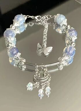 手链《风铃》纯手工制作蓝色温柔可爱风手串蝴蝶吊坠原创闺蜜饰品