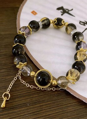 国潮黑色琉璃串珠手链时尚个性气质手串小众高级感轻奢手饰批发女