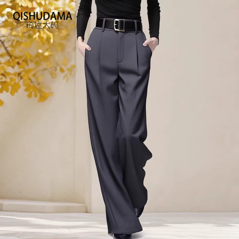 欧洲站高腰直通西装裤子女百搭气质职业长裤垂感阔腿裤2025秋冬季 - 图1