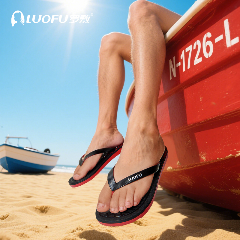 罗敷LUOFU人字拖男夏时尚休闲防滑舒适夹趾外穿平底沙滩凉拖鞋ins - 图1