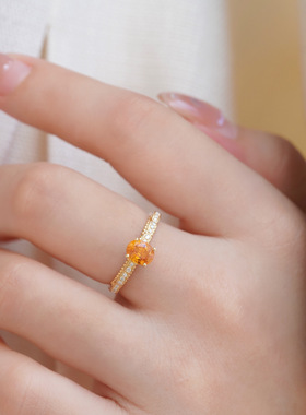 大福之家18K金芬达石戒指复古蕾丝设计公主款钻石戒指时尚轻奢