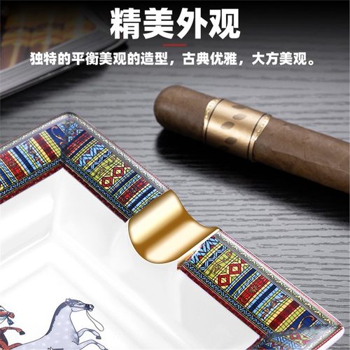 雪茄烟灰缸时尚家用精美陶瓷雪茄烟灰缸大口径烟槽雪茄专用灭烟器 - 图2