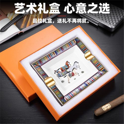 雪茄烟灰缸时尚家用精美陶瓷雪茄烟灰缸大口径烟槽雪茄专用灭烟器 - 图3