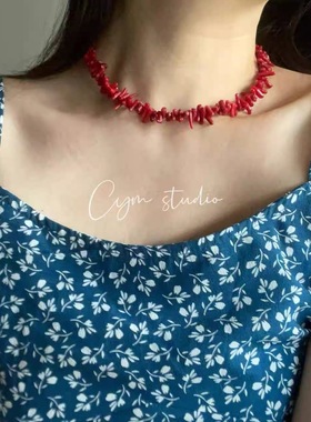 杨采钰同款不规则仿珊瑚石项链