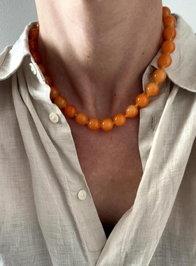 春夏新款橘黄色串珠项链