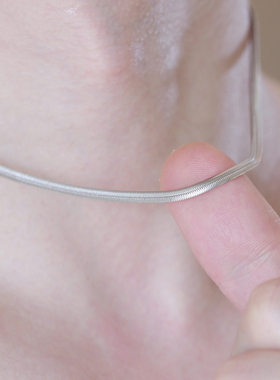 男士女士925纯银宽款扁蛇骨项链厚款刀片锁骨链精工重工款好质量