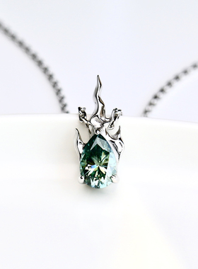 男士莫桑石925纯银吊坠火焰水滴高档D色深绿色带证礼物重工高定