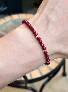 男女天然朱砂细款手链美国14K包金配件高端不变色不掉色紫金朱砂