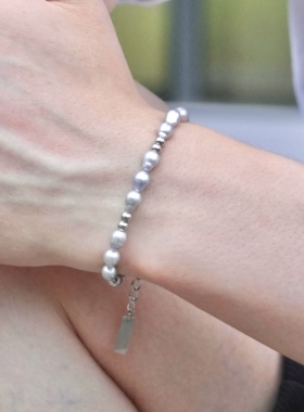 男士女式天然水滴珍珠手链手串不掉色不变色真多麻色灰色闪电款