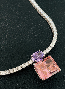 雨熙家意大利定制通体925纯银粉水晶项链