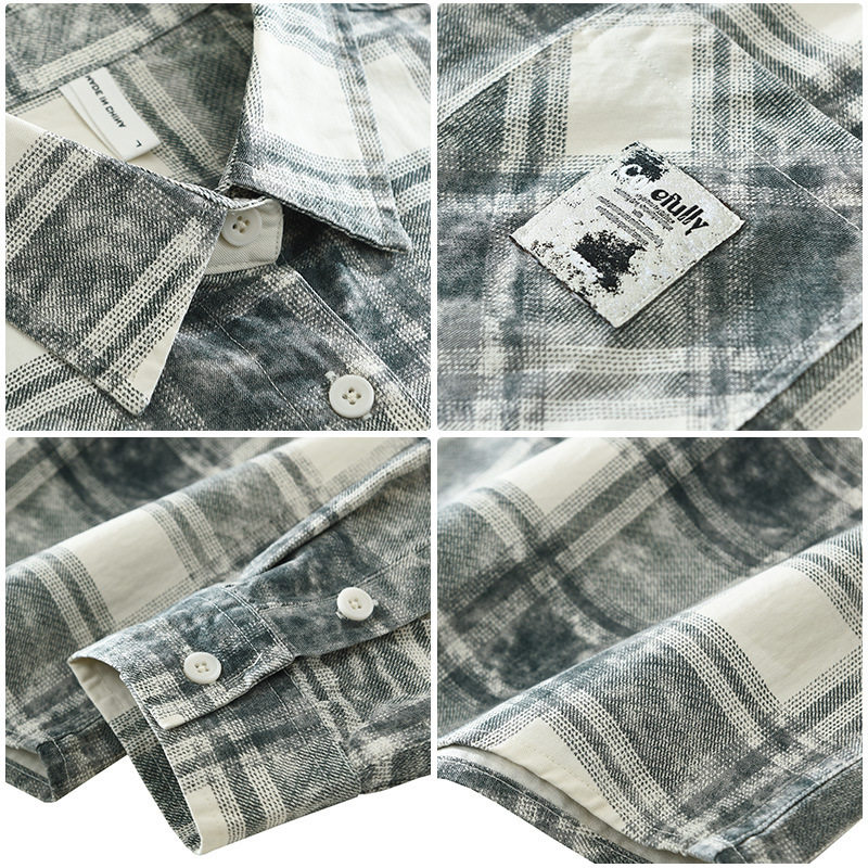 日系格子潮流长袖衬衫男时尚百搭文艺休闲纯棉上衣格子纹开衫7939,淘宝优惠券,粉丝福利购,淘宝优惠卷