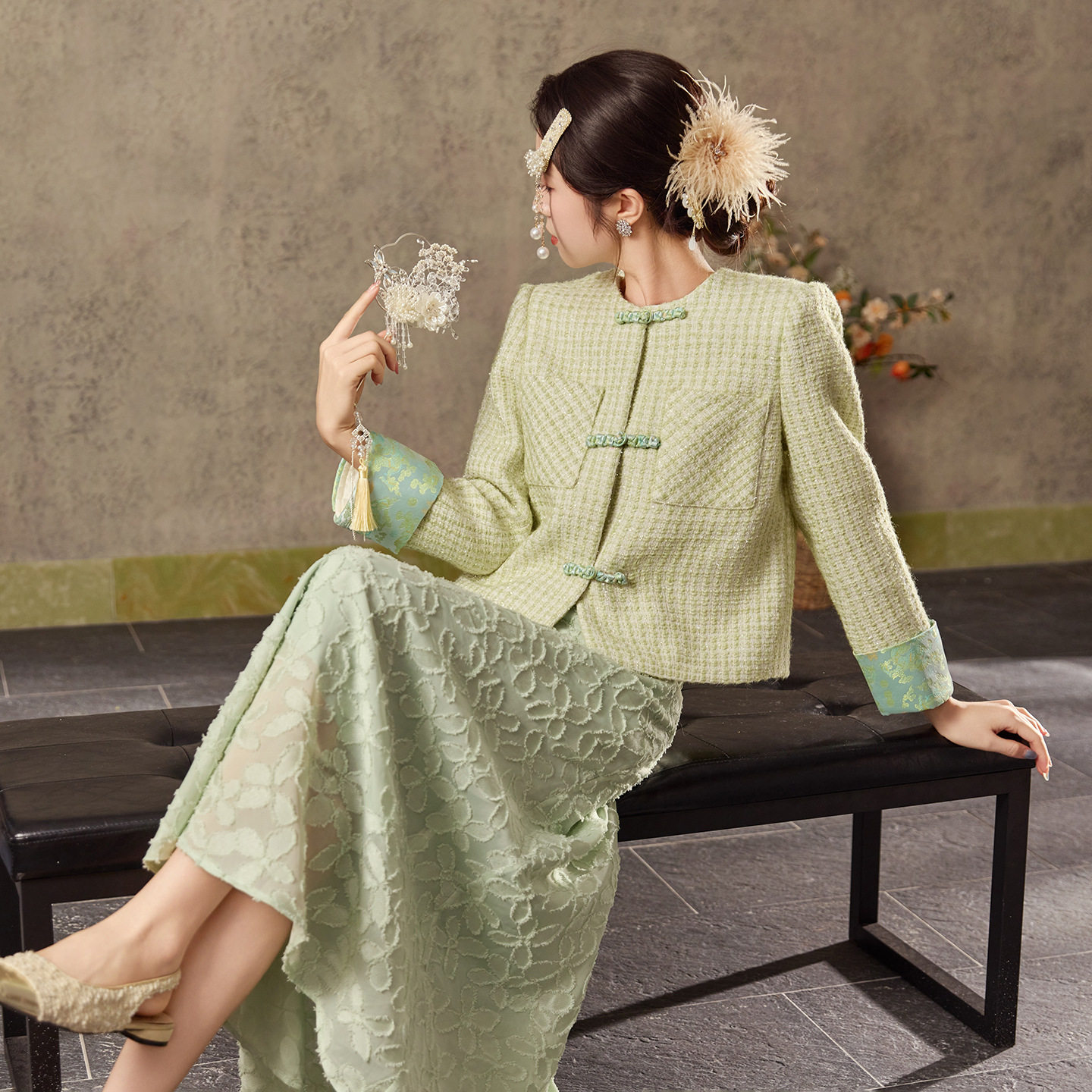 新中式国风套装2025秋季改良轻奢名媛风高级盘扣外套吊带裙 N7058,淘宝优惠券,粉丝福利购,淘宝优惠卷