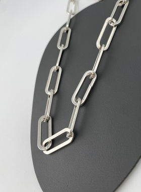 不拘925纯银简约长回形男粗项链